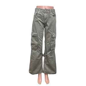 Zara Olive Green Wide Leg Cargo Jeans Utility Pants Size 4